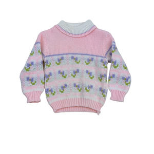 Vintage 60s A Little Angel Original Pink Purple Floral Girls Sweater Knit Sz 18m